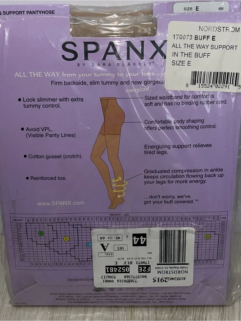NEW SPANX ALL THE WAY BUFF COLOR STOCKINGS TIGHTS 2 PAIR-SIZE E